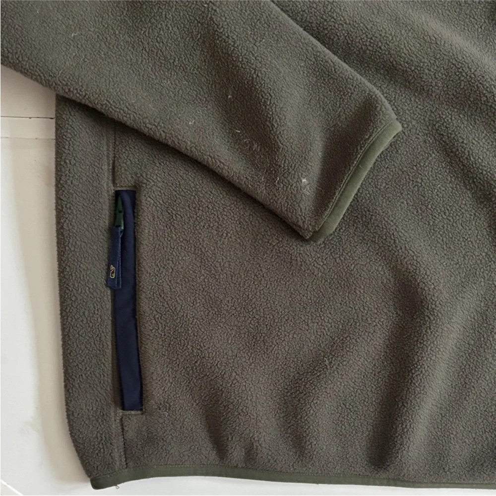 Vineyard Vines Navy and Olive Shep Fleece with Orange Zipper